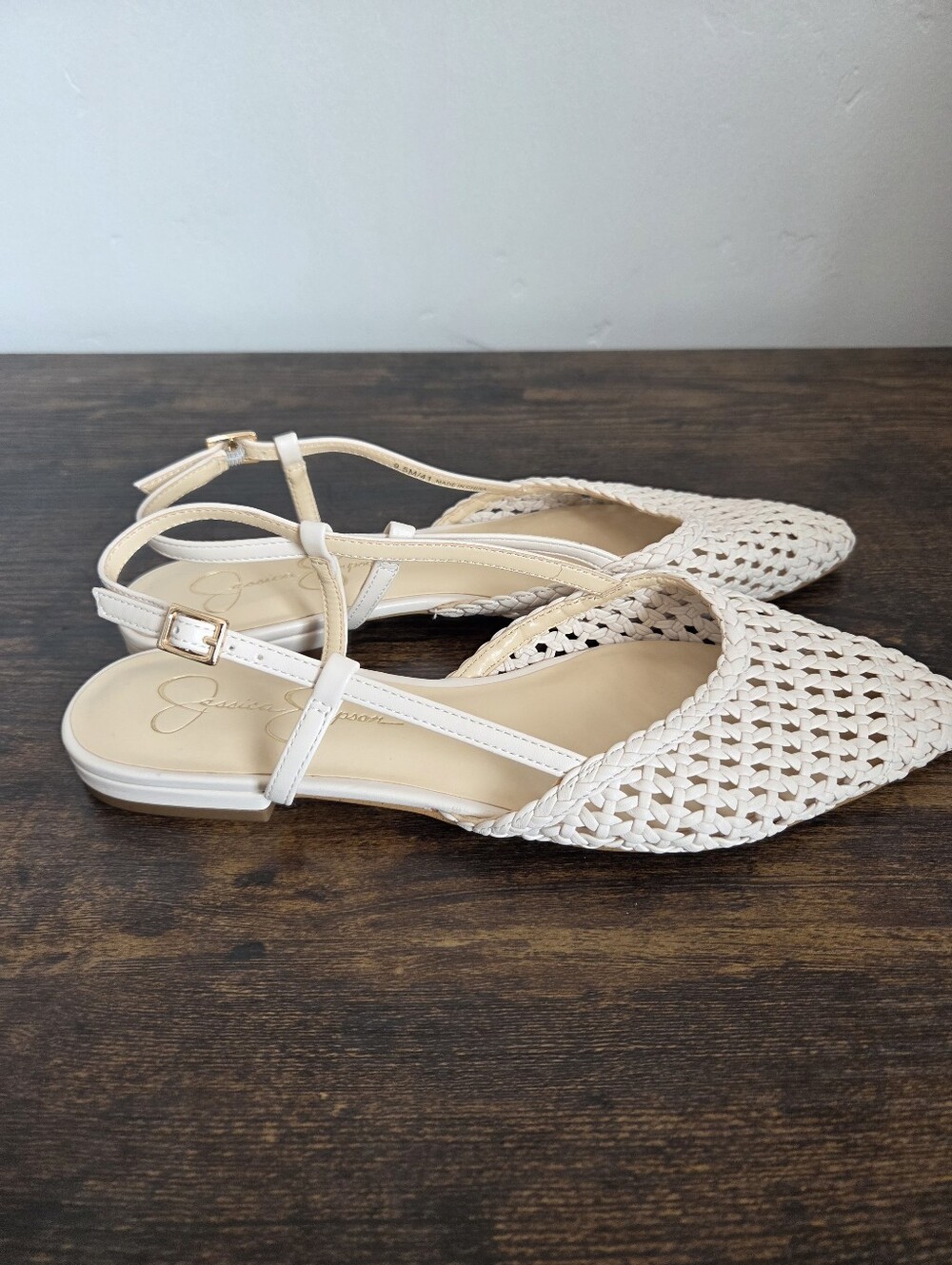Jessica Simpson Ivory Cream Crochet Pointed Toe Mules Flats Beach Wedding 9.5 - Picture 4 of 7